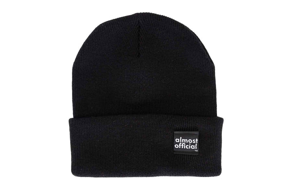 Front view of a black colored beanie