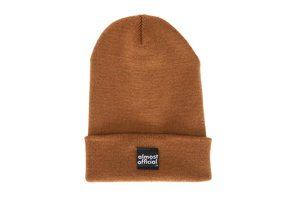 Front view of a carmel colored beanie