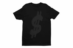 Black t-shirt with a black dollar sign printed on the front